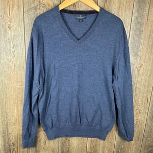 Brooks Brothers Extra Fine Merino Wool V-Neck Sweater Blue Mens Size Large